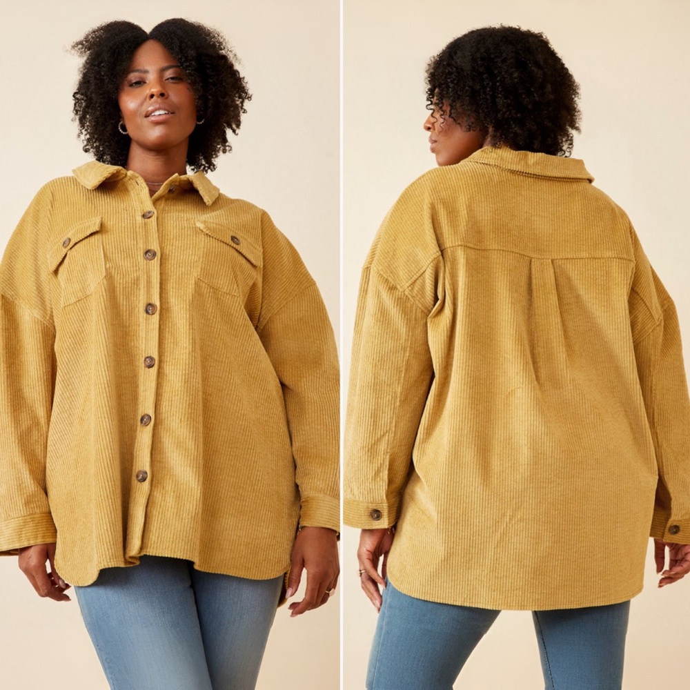 NWT | Hayden LA | Contrast Paneled Corduroy Button Up in Mustard | Sz 2XL